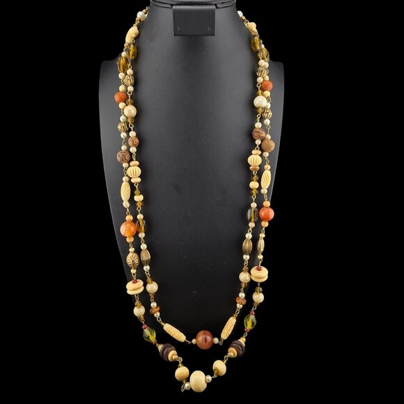 Vintage Double Strand Multicolor Beggars Beads Necklace 36" Opera Boho - Picture 8 of 8
